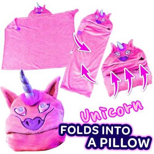 2021 Version Bright Eyes Blanket - Super Soft Blanket for Kids with LED Lights - Hooded Blanket, Robe, Comfy Throw Blanket, Unicorn; Warm Fuzzy Blanket, Animal Blanket, Machine Washable