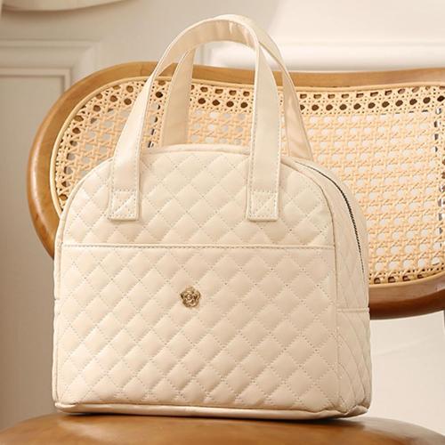 Insulated Lunch Bag PU Leather Lunch Bag Women Waterproof Lunch Tote Bag for Women Reusable Womens Lunch Box Multipurpose Beige Lunch Bag for Work Office Picnic Travel