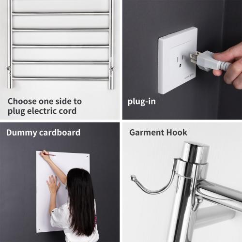 Wall Mounted Towel Warmer 8 Bars with Plug-in and Hardwired Options 3 Working Modes Mirror Polished Stainless Steel 21”W 34”H