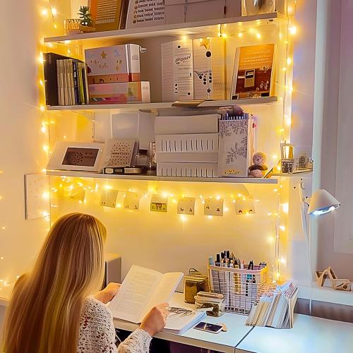 JMEXSUSS 100 LED String Lights Indoor Bedroom, 8 Modes Warm White Christmas Lights Plug in, 33ft Connectable Room Fairy Twinkle Light Outdoor for Mirror Room Home Garden Xmas Tree