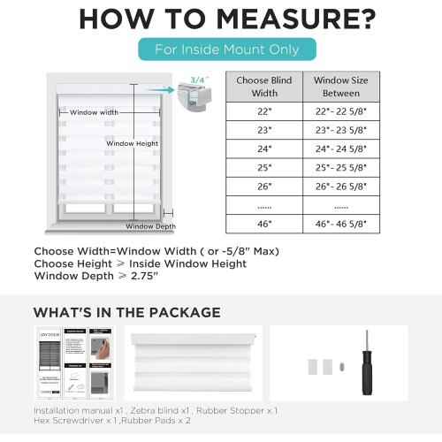 Joydeco No Drill Zebra Blinds for Windows, Cordless Dual-Layer Privacy Zebra Shades for Indoor Windows, Easy to Install, Light Filtering Sheer Blinds for Home (Off-White,35 W x 75 H)