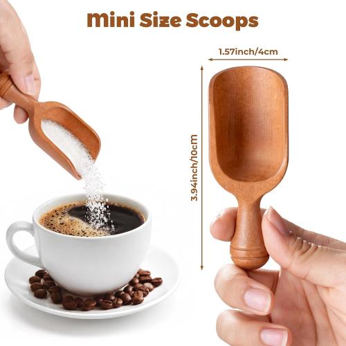 6 Pack Wooden Coffee Scoops for Canisters, 4 Inch Acacia Wood