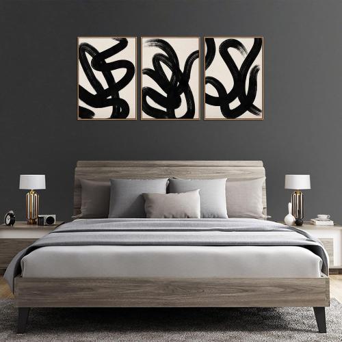 Framed Wall Art Canvas Set Abstract Lines Pictures Modern Mid Century Boho Wall Decor Minimalist Abstract Black Stroke Lines Canvas Painting Artwork Living Room Bedroom Home Office 20x28x3 Natural