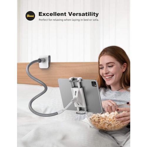 Lamicall Gooseneck Tablet Holder, Tablet Stand : Flexible Arm Clip Tablet Mount Compatible with iPad mini Pro Air, Kindle, Switch, Galaxy Tabs, More 4.7-10.5 Devices - Gray