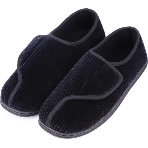 Size,44. LongBay Men's Memory Foam Diabetic Slippers Comfy Warm Plush Fleece Arthritis Edema Swollen House Shoes