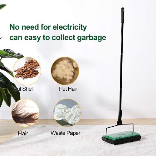 Yocada Carpet Sweeper Cleaner Manual Non-Electric Hand Push Green | for Home Office Low Carpets Rugs Undercoat Carpets Pet Hair Dust Scraps Paper Small Rubbish Cleaning with a Brush