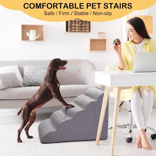 Dog Stairs for Bed and Couch, Non-Slip 5-Step Pet Stairs, 24 High Sofa Foam Dog Ramp - Best for Small Pets, Dogs and Cats with Joint Pain