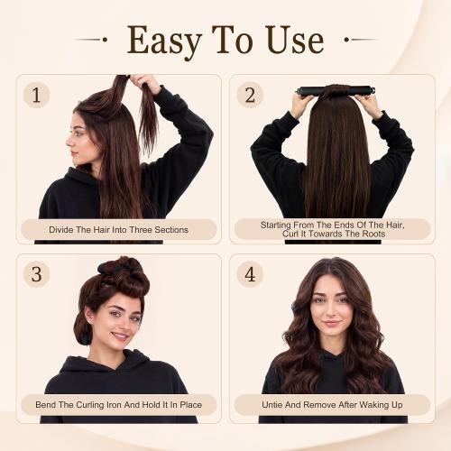 Luckybear Heatless Curls Overnight, Jumbo Curling Flexi Rods, 3PCS Black