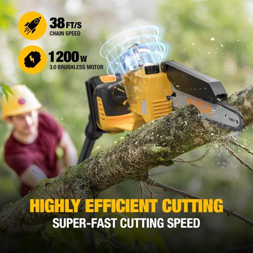 2-IN-1 Cordless 8-Inch Pole Saw & Chainsaw for DeWALT 20V MAX Battery - 1200W Brushless Motor, Total Reach of Max 15.9 FT, Lightweight, 8&6Electric Pole Saws for Tree Trimming Pruning (Tool Only)