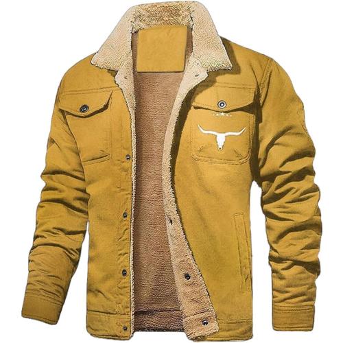 Medium Men's Retro Western Winter Fleece Jacket Warm Fleece Lined Coat Cargo Jackets Sherpa Western Jackets For Men