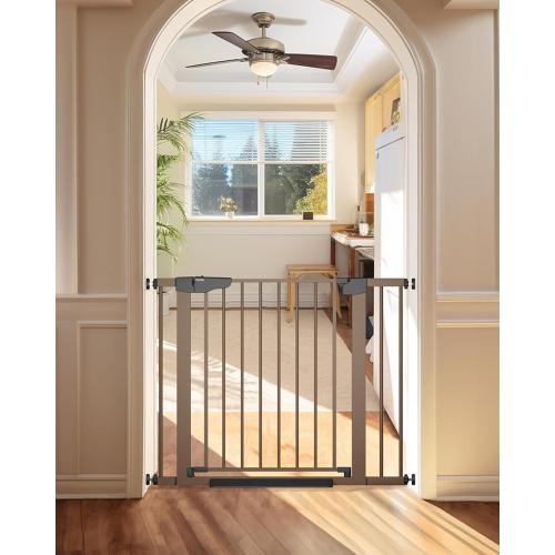 Cumbor 29.7-40.6 Baby Gate for Stairs, Mom's Choice Awards Winner-Dog Gate for Doorways, Pressure Mounted Auto-Close Pet Gates for Dogs Indoor, Safety Child Gate with Easy Walk Thru Door, Brown