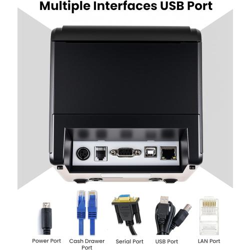 vretti Thermal Receipt Printer, 3'1/8 80mm Direct Thermal Printer with USB Serial LAN Port - Kitchen POS Printer ESC/POS Command Support Cash Drawer