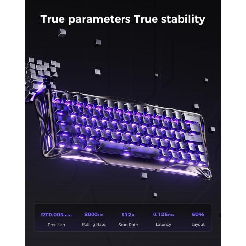 GravaStar Mercury V60 Pro 60% HE Magnetic Gaming Keyboard, True 8kHz Polling Rate, 0.125ms Latency, Dynamic Rapid Trigger, 0.005mm Adjustable Actuation, Full Aluminum Frame