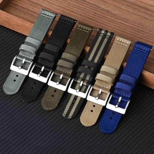BISONSTRAP Men’s Nylon Watch Bands, Two-Piece Military Watch Straps, Quick Release, Brushed Buckle, Band Width 18mm 19mm 20mm 22mm