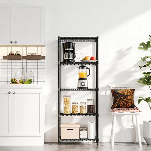 IZEUK 5-Shelf Adjustable Steel Wire Storage Shelving Unit, 13.7 D x 23.6 W x 63 H, 1250 lbs, Black, Heavy Duty Metal Storage Rack for Home & Garage Shelving Organizer