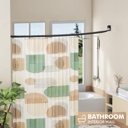 Bonpally Curved Shower Curtain Rod for Bathroom, 40-72 Inches Adjustable Curved Shower Rod, 0.9MM Aluminum Shower Curtain Rod with Rotating Brackets for Extra Shower Space, Need to Drill, Black