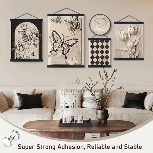 Artmag Magnetic Poster Hanger Frame, 24x36 24x32 24x18 Light Wood Wooden Magnet Canvas Artwork Print Poster Hangers Frames Hanging Kit (Black, 24)
