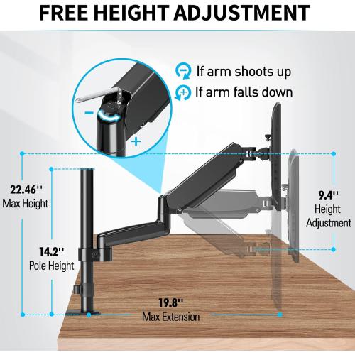 MOUNTUP Monitor Arm, Full Motion Gas Spring Single Monitor Stand, Height Adjustable Desk Mount with C Clamp/Grommet Base, VESA Mount Fits 17 to 32 Inch LCD Screens