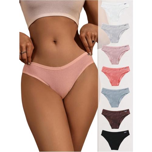 SOLY HUX Women's 5 Piece Briefs Low Rise Ribbed Knit Panties Basic Comfy Underwear