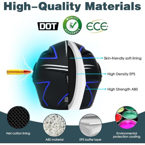 Black & Purple Motorcycle Bluetooth Modular Helmet, DOT Approved Dual Visor Full Face Flip Up Bluetooth Integrated Motorcycle Helmet for Adults Men and Women