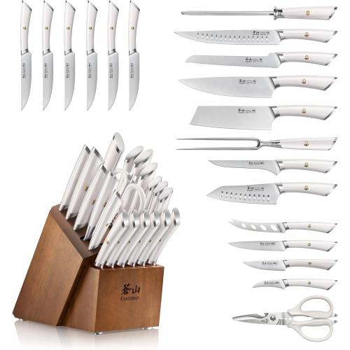 Cangshan ELBERT Series German Steel Forged Knife Block Sets (20-Piece, White)