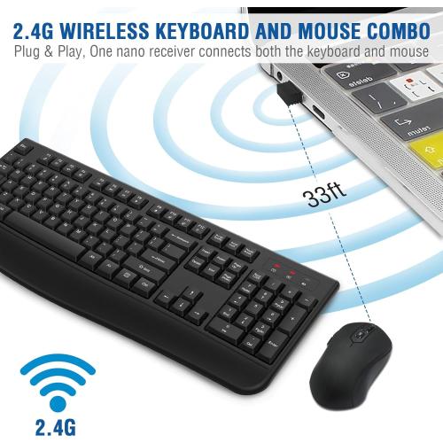 Wireless Keyboard and Mouse Combo, EDJO 2.4G Full-Sized Ergonomic Computer Keyboard with Wrist Rest and 3 Level DPI Adjustable Wireless Mouse for Windows, Mac OS Desktop/Laptop/PC