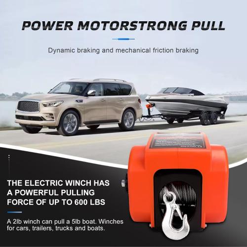 Electric Boat Winch, Reversible Electric Trailer Winch 12V DC, Power-in, Power-out and Freewheel Operations for Boats 2000 lbs with Wireless Remote Control and Hand Crank