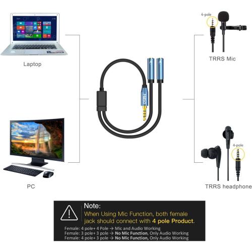 MillSO Headset Splitter for 2 TRRS Headphones or Mics - 3.5mm Jack Adapter TRRS 4-Pole Splitter Male to 2 Dual Female Adapter