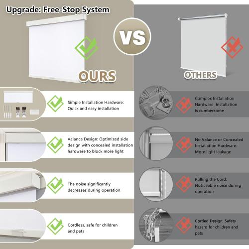 Cordless Blackout Roller Shades Blinds for Windows Free-Stop,Pull Down Room Darkening with Valance,Thermal Insulated Woven Fabric Window Door Blinds for Home,Office,White 49 W x 72 L