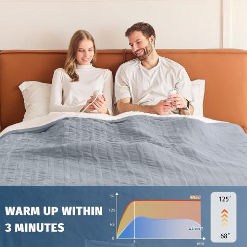 Grey 84x90 Heated Electric Blanket Queen Size - 84 x 90 Heating Blanket with Dual Control, 10 Heating Levels & 8 Hours Auto Off, Soft Warm Flannel Gift Blanket with Over-Heat Protection, ETL & FCC Certified