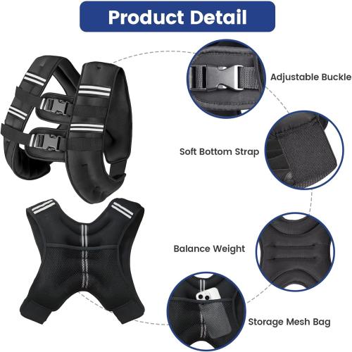 Zikopomi Weighted Vest Woman Man, 6lb/8lb/12lb/16lb/20lb/25lb/30lb Weight Vest with Reflective Stripes for Workout, Strength Training, Running, Fitness, Muscle Building, Weight Loss, Rucking Vest