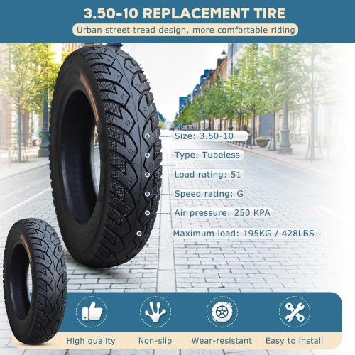 3.50-10 Bike Tire with Dog Paw-Like Depression Anti-Edge Skid Tread 3.50 10 Tubeless Street llantas with Valve Stem, Thickened Wear-Resistant Anti-Skid Pneu 3.5-10 51G 4 P.R. 250KPA Neumaticos