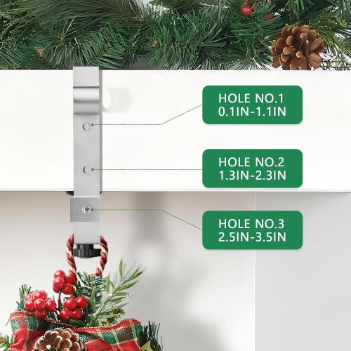Stocking Hangers for Mantel,4 Pcs 2 in 1 Adjustable Fireplace Christmas Stocking Holder,No-Drill, Easy to Install Garland Hanger for Christmas Decorations,Fits 0.1”-3.5”Mantles (Silver, 4)