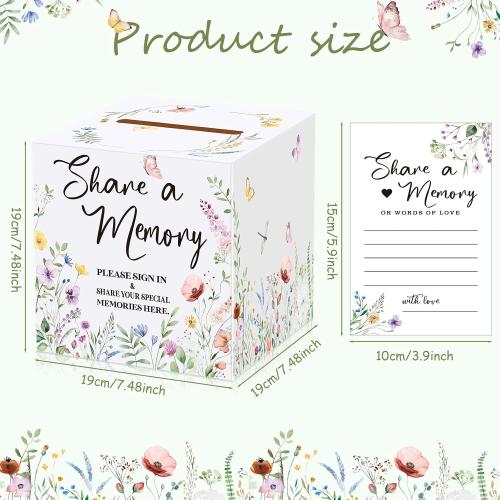 Fainne 25 Pcs Floral Share a Memory Cards with Celebration of Life Box Funeral Advice Cards Thank You Sympathy Holder Box Decor for Guest Funerals Memorial Service Farewell Remembrance Party Supplies