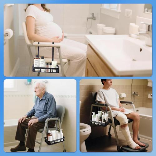 Shower Caddy Hanging, Showers Organizer Rack for Chair Bench for Elderly Seniors Disabled Shower Chair- Black