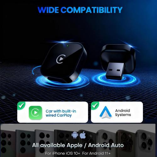 2026 Wireless CarPlay Adapter for iPhone & Android Device | Fast Auto-Connect, Stable Connection, Mini Size Plug，Apple iPhone & Android, 2-in-1 Adapter, Convert Wired to Wireless Dongle