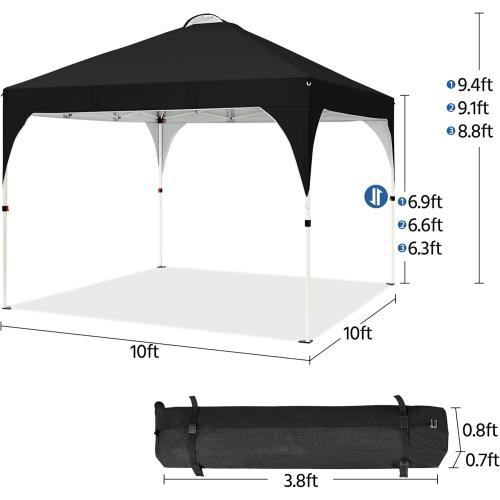 Yaheetech Pop Up Canopy Tent with Vent, Easy Set Up Tent, Instant Sun Shelter Canopy with Wheeled Bag, 4 Sandbags, 12 Stakes & 4 Ropes, for Parties, Beach, Outdoor, Black