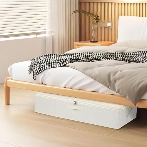 2 Pack- Beige- 23.6 x 11.8 x 5.9 Inch Under the Bed Storage Bins, Closet Organizers with Reinforced Handles for Blanket, Sheets, Pillows, Towels, Shoes