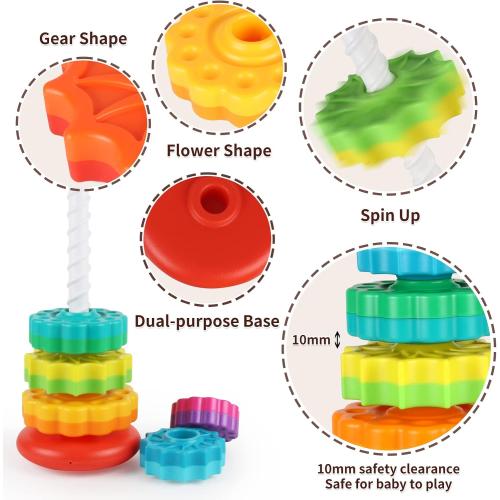 Baby Spinning Stacking Toys for Toddlers 1-3, Rainbow Ring Stacker Montessori Toys for Babies 6-12 Months, 1 2 3 One Year Old Girl Boy Christmas Birthday Gifts, Autism Sensory Learning Toy
