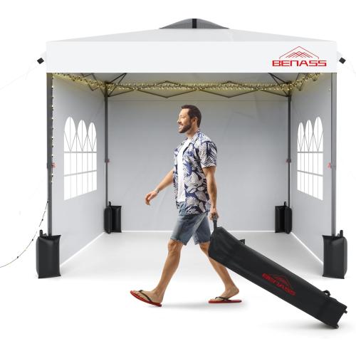 10x10 Pop Up Canopy with Sidewalls, Easy Up Canopy Tent, Heavy Duty Tents for Parties, One Person Set Up Event Tent, White