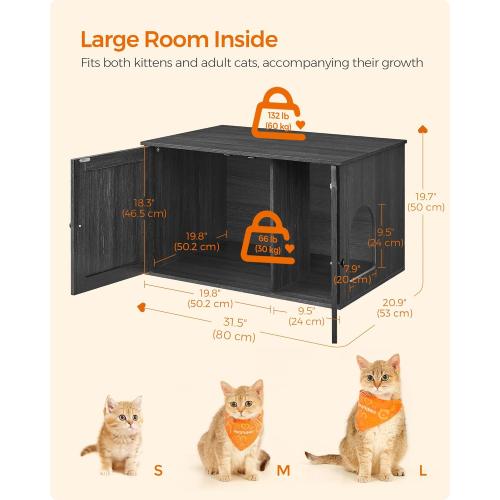 Feandrea Cat Litter Box Enclosure, Litter Box Furniture Hidden with Removable Divider, Indoor Cat House, End Table, 31.5 x 20.9 x 19.7 Inches, Ink Black UPCL002B01
