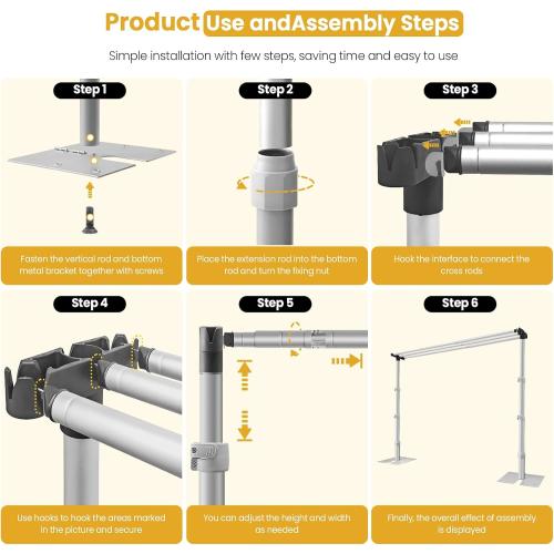 Jiang&Rong 10x10Ft Three Crossbar Backdrop Stand - Heavy Duty Adjustable Metal Frame with Drape Kit, Photographic Studio Backdrop Stand for Wedding, Birthday Party, Banquet Decorations, Events