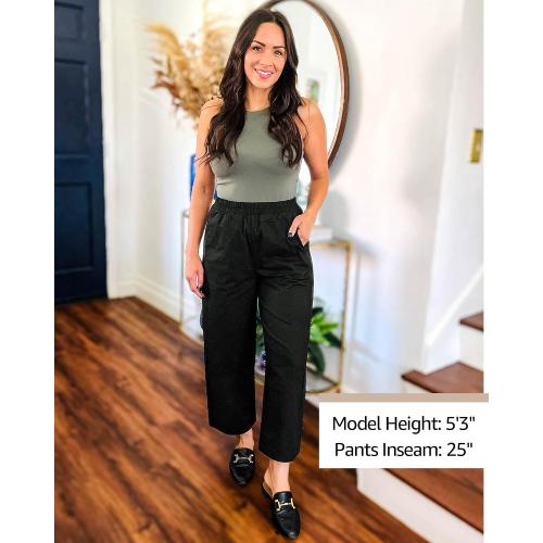 SIZE 3XL-GRAPENT Wide Leg Pants Woman High Waisted Trendy Cropped Barrel Pull On Baggy Elastic Waist Loose Fit Pants with Pockets