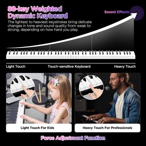 TERENCE Keyboard Piano 88 Keys V50 Digital Piano Weighted Dynamic Keyboard 30W Speakers Touch-Sensitive Control Panel Inbuilt Video and Audio Recording Feature Headphone and External Speaker Support