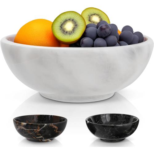 Gusto Nostro 8 Luxury White Marble Decorative Bowl for Coffee Table - Elegant Modern Fruit Bowl for Kitchen Counter - Heavy Stone Entryway Catch all for Keys, Jewelry, Potpourri Holder - Medium Size
