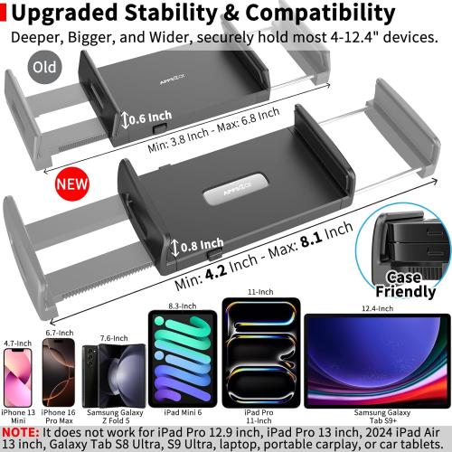 APPS2Car for Sturdy iPad Holder for Car CD Slot Tablet Mount, 2-in-1 Universal 4.7-11 Holder for iPad Pro 11 Air Mini, iPhone, Galaxy Z Fold, Adjustable 360° Rotation, Road Trip Essentials