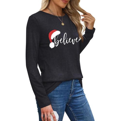 Size XL Merry Christmas Shirts for Women Funny T-Shirts for Women Crew Neck Xmas Long Sleeve Multiple Graphic Tee Tops