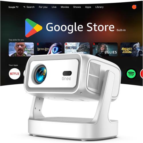 4K Projector with WiFi and Bluetooth, 2000 ANSI Outdoor Projectors with Built-in 10,000  Apps, Bnoe Native 1080P Smart Proyector for Home Theater Movie with Dual Speaker and Voice Control & Auto Focus