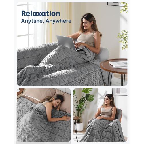Kivik Breathable Weighted Blanket for Adults, 15 lbs Ultra Soft Minky Dot Heavy Blankets, Reversible Cooling and Warm Blanket for All Seasons, Machine Washable, 60x80 Queen Size, Grey