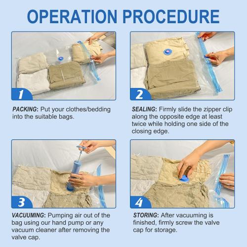 Vacuum Storage Bags with Hand Pump, Plastic Packaging Bags, 80% Space Saver Vacuum Seal Bags for Clothing, Travel Lugggage, Blankets, Comforters, 10 Jumbo